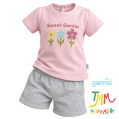 Conjunto remera y short flores, gris y rosa Gamise