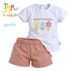Conjunto remera y short flores, blanco y rosa Gamise