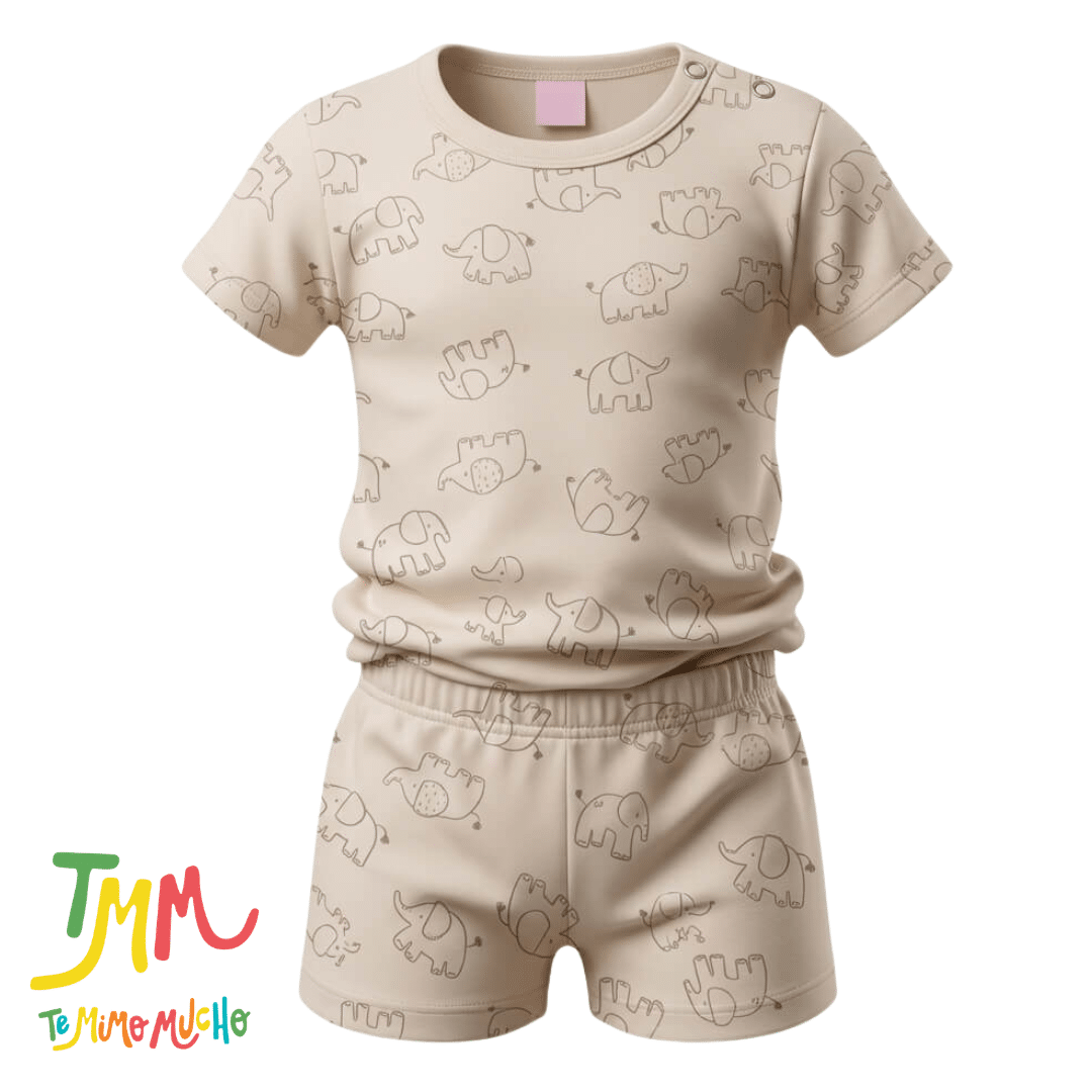 Conjunto Remera y Short Elefantes Beige