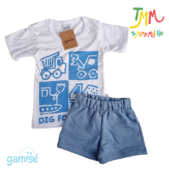Conjunto remera y short flores, Blanco y Azul  Gamise - Imagen 3