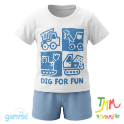 Conjunto remera y short flores, Blanco y Azul  Gamise
