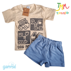 Conjunto remera y short flores, Beige y Azul Gamise - Imagen 3