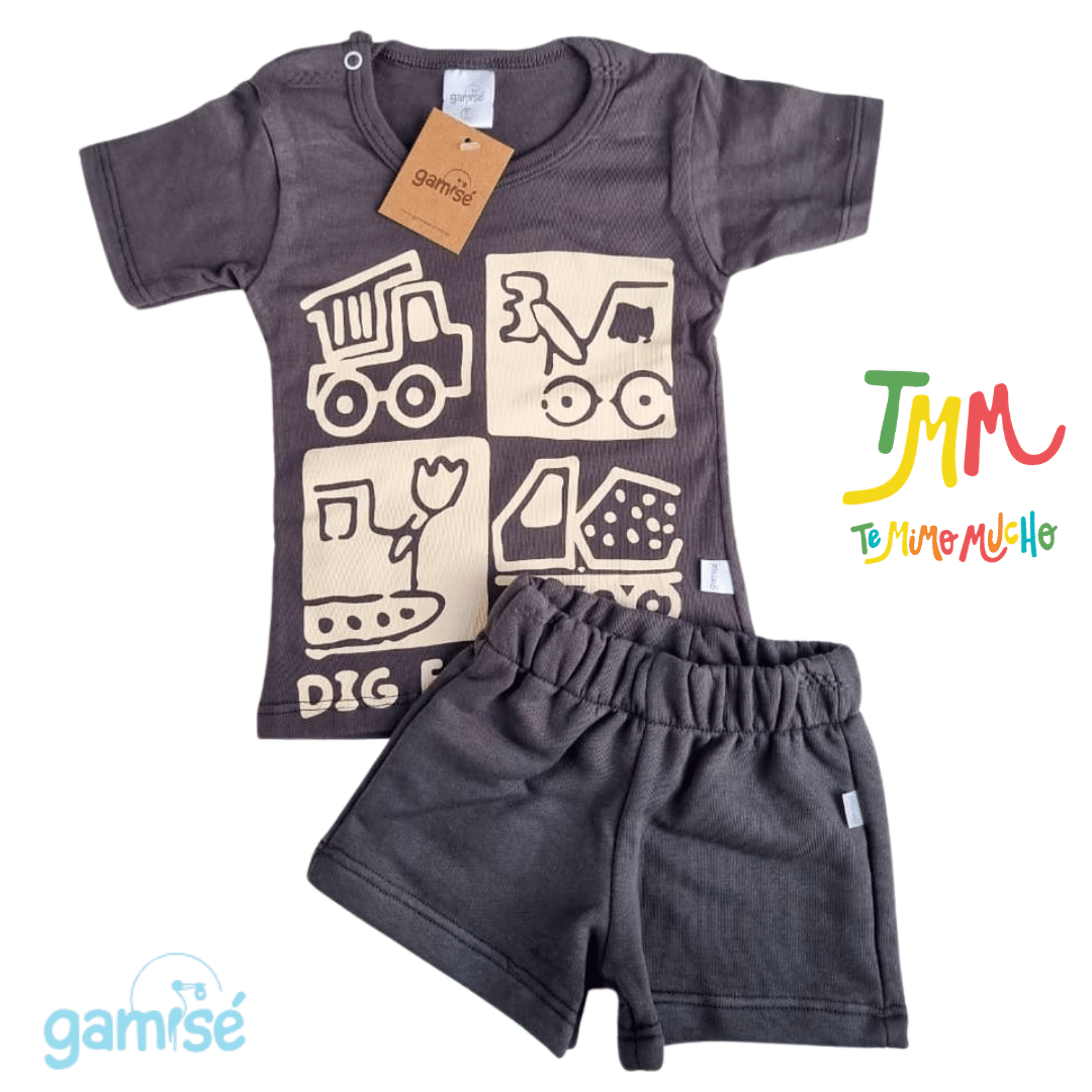 Conjunto remera y short flores, Negro Gamise - Imagen 2