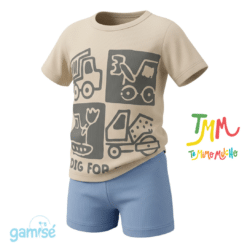 Conjunto remera y short flores, Beige  y Azul  Gamise