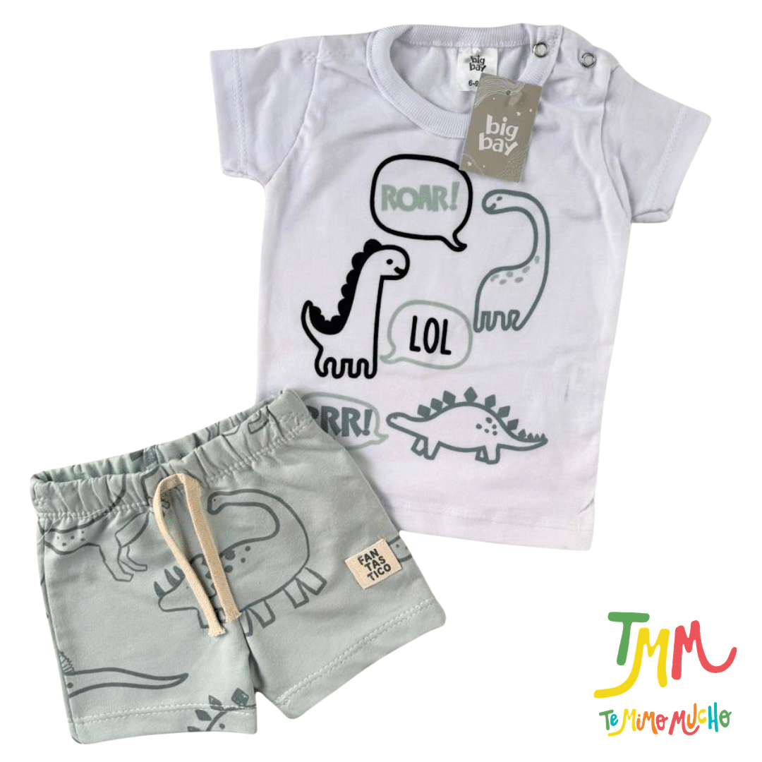 Conjunto remera y short Dino Blanco y Celeste - Big Bay - Imagen 2