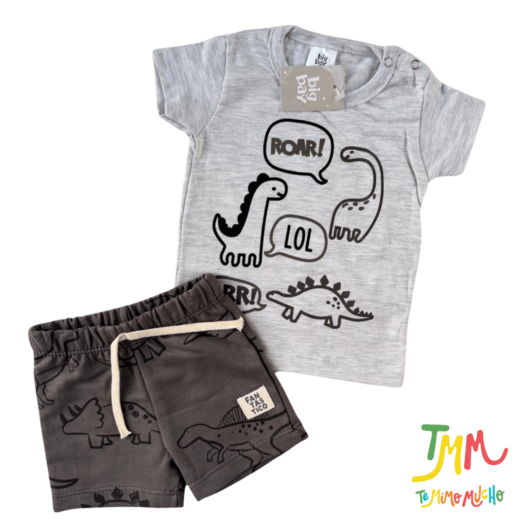 Conjunto remera y short Dino Melange y Gris - Big Bay - Imagen 2