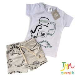 Conjunto remera y short Dino Blanco y Melange - Big Bay - Imagen 2
