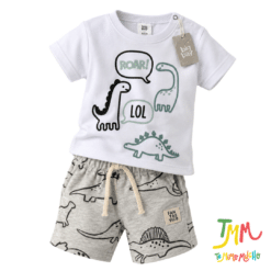 Conjunto remera y short Dino Blanco y Melange - Big Bay Promo por Falla