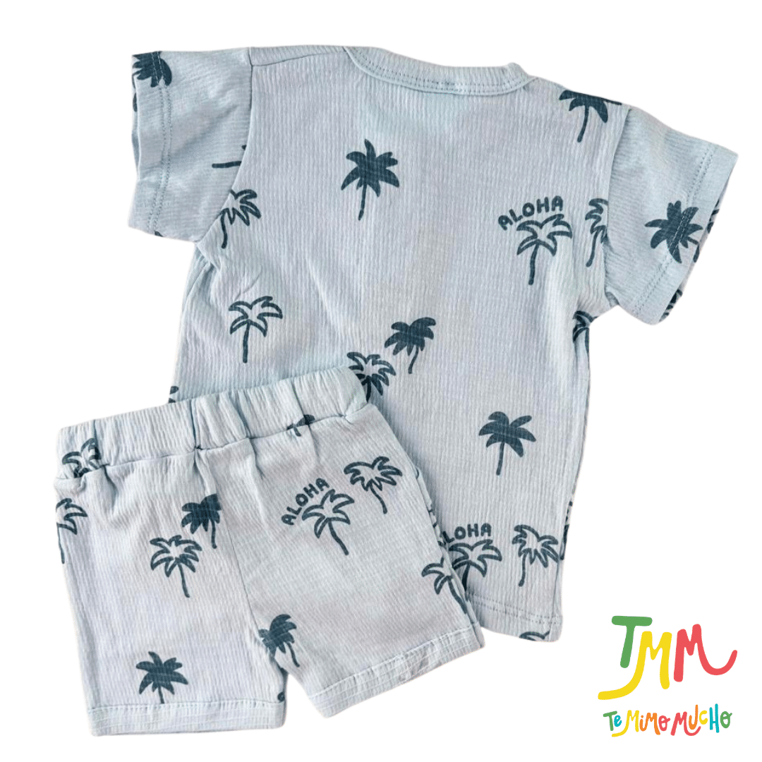 Conjunto remera y short Palmera Celeste Bambula - Big Bay - Imagen 4