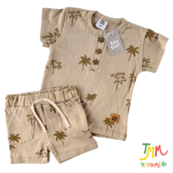 Conjunto remera y short Palmera Camel  Bambula - Big Bay - Imagen 2