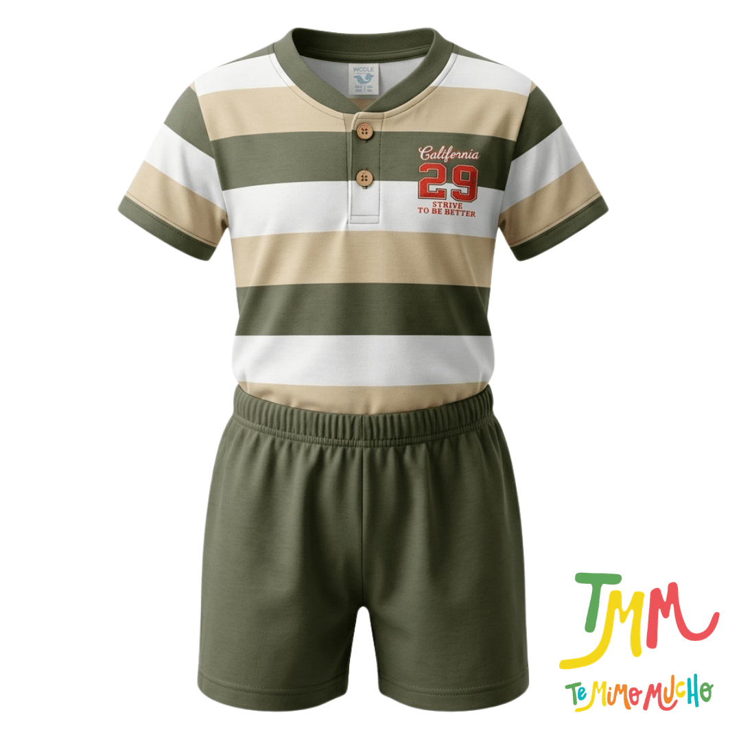Conjunto remera y short Rayado Verde